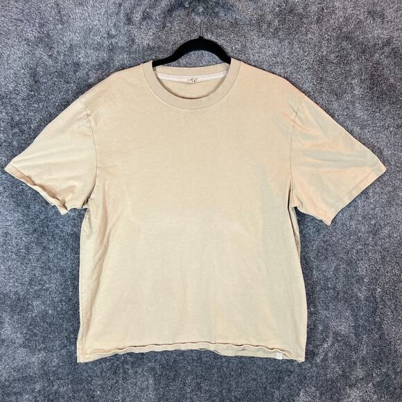 Lululemon Shirt Mens XL Beige Short Sleeve Crew Neck Boxy Cotton Tee Flaw Stain - Picture 1 of 7